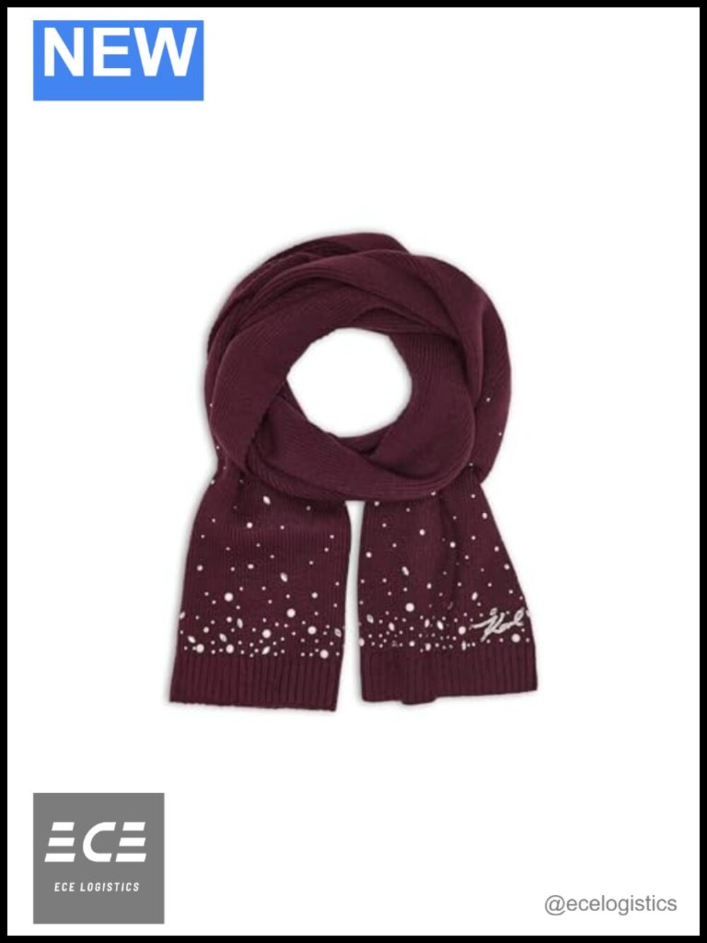 Crystal and Pearl Studs Winter Scarf 72x12 Wrap